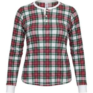 PJ Place Pajama Set Adult L Top M Bottom Red Green Plaid Waffle Henley Holiday